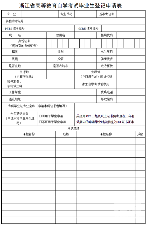 浙江省自學(xué)考試畢業(yè)生登記申請(qǐng)表.png